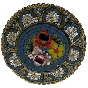 Vtg Micro Mosaic 1.25" w Glass Tile Round Floral Brooch Pin Multi Color Italy